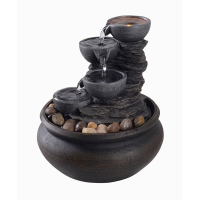 5.9" Tabletop Indoor/Outdoor Waterfall Fountain with LED Light - Stone - Teamson Home: Resin, Rust-Resistant