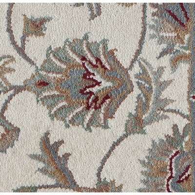 Handmade Ivory Burgundy Wool Oriental Area Rug, 5' x 8'