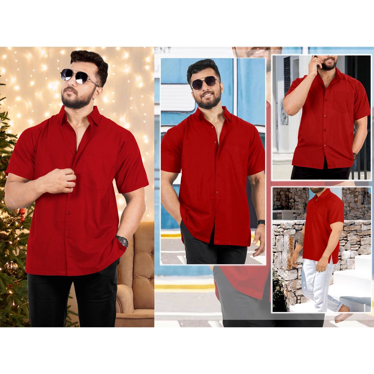 HAPPY BAY Men's Short Sleeve Button Down Casual Collar Camp Summer Beach Shirts Business Dress Shirts Vacation Solid Shirts with Pocket 7XL Red Solid - thumbnail 7
