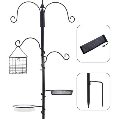Bird Feeding Station Multi Feeder Hanging Kit with Suet Cage and Bird Bath Black 75.6 in Height