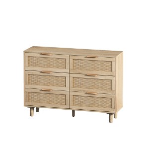 NicBex 6 Drawer Double Dresser for Bedroom,Modern Style Rattan Drawers with Wooden Pulls,Dressers for Kids Room,Living Room,Entry and Hallway - 1 of 4