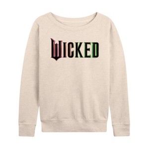 Women's - Wicked - Theatrical Movie Logo Lightweight French Terry Wide Neck Long Sleeve Shirt - 1 of 4