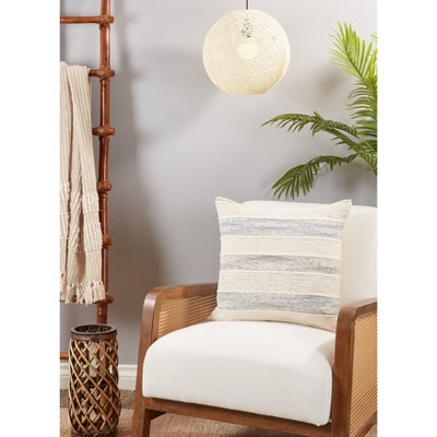 Modern Striped Beige and Blue Cotton Throw Pillow