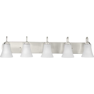 Classic Brushed Nickel 5-Light Bath Vanity with Etched Glass Shades