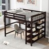 Okak Full Size Multifunction Bunk Bed with Under-bed Desk Loft Bed with Storage Shelves Pine Wood for Kids Teens, Easy Assemble, Espresso - 2 of 4