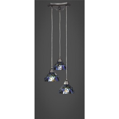 Toltec Lighting Europa 3 - Light Pendant in  Brushed Nickel with 7" Blue Mosaic Art Glass Shade