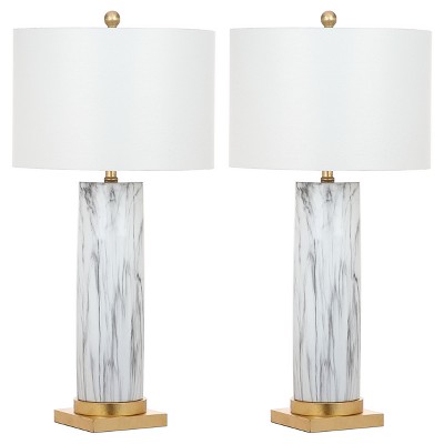 (Set of 2) 31.3" Sonia Faux Marble Table Lamp Black/White (Includes CFL Light Bulb) - Safavieh