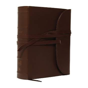 NKJV, Journal the Word Bible, Large Print, Premium Leather, Brown, Red Letter Edition - by  Thomas Nelson (Leather Bound)
