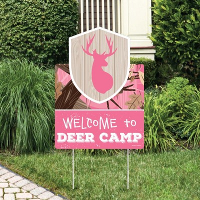 Big Dot of Happiness Pink Gone Hunting - Party Decorations - Deer Hunting Girl Camo Baby Shower or Birthday Party Welcome Yard Sign