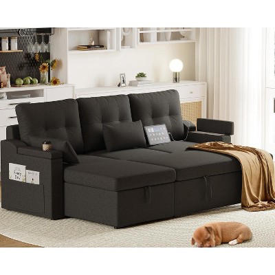 Sofa Bed, Sleeper Sofa with Storage, L-Shaped Sectional Featuring a Pull-Out Bed, Removable Cushion Covers for Living Room