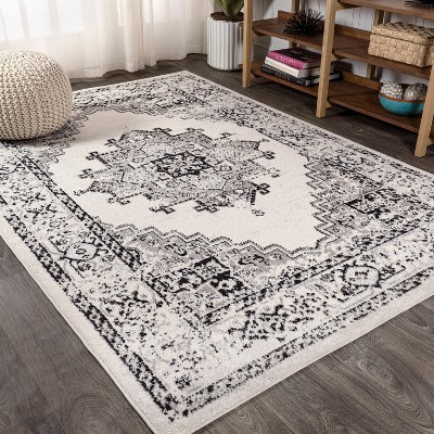 5'x8' Inigo Blue and White Cottage Medallion Area Rug, Blue/Gray - JONATHAN Y