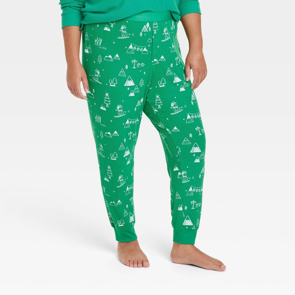 Women's Ski Scene Matching Family Thermal Pajama Pants - Wondershop™ Green size  4X