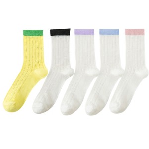 Anna-Kaci 5 Pairs Women's Breathable Lace-Knit Crew Socks with Colored Cuffs Soft Lightweight Anti-Odor for Casual Wear - 1 of 4