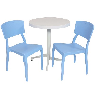 Sunnydaze All-Weather Commercial-Grade Elmott Indoor/Outdoor Patio Furniture Dining Set with Round Table with Folding Top, Light Blue and White, 3pc