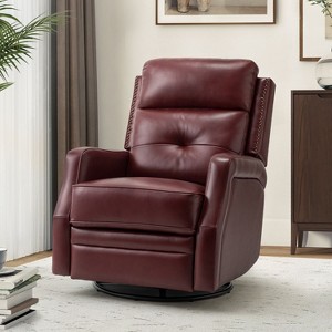 Basilio 28.74 W Tufted Genuine Leather Swivel Rocker Recliner with Nailhead Trims| ART OF LIVING DESIGNS - 1 of 4