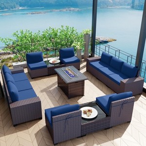 ALAULM Outdoor Patio Furniture Set Outdoor Sectional Rattan Sofa Set Brown Manual Wicker Patio Conversation Set with Cushions - 1 of 4