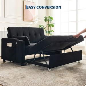 homfan 3-in-1 Convertible Sofa Bed with Pull-Out Sleeper & USB, Futon Couch for Small Spaces, Living Room, RV - Lounge Recliner - 1 of 4