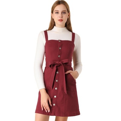Allegra K Women's Classic Adjustable Strap A-Line Overall Denim Dress