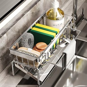 Attop Over-Sink Kitchen Organizer - Sponge Holder & Drying Rack with Faucet Mount, Space-Saving Storage for Sponges and Brushes - 1 of 4