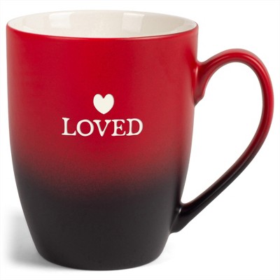 Elanze Designs Loved Two Toned Ombre Matte Red and Black 12 ounce Ceramic Stoneware Coffee Cup Mug