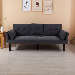 70" Cotton & Linen Multi-Functional Sofa Bed with Foldable Design & Cup Holder - 1 of 4