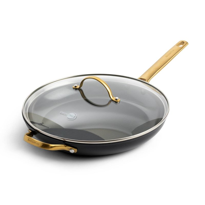 GreenPan Reserve 12&#34; Hard Anodized Healthy Ceramic Nonstick Frypan with Helper Handle &#38; Lid Black, 1 of 11