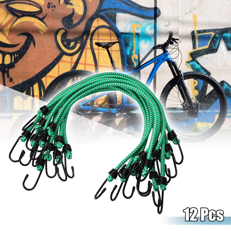 Unique Bargains Bike Elastic Tie Down Straps Hooks Moving Load Securing Cord Straps Green 12 Pcs, 2 of 7