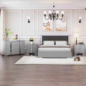 TiramisuBest Contemporary Style 3pc Bedroom Set Queen Size Bed And 2x Nightstands Black Wood Gold Accent Legs - 1 of 4
