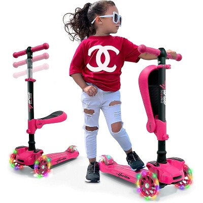 Hurtle ScootKid 3-Wheel Toddler Toy Scooter with LED Lights, Ages 1+, Fold-Out Seat