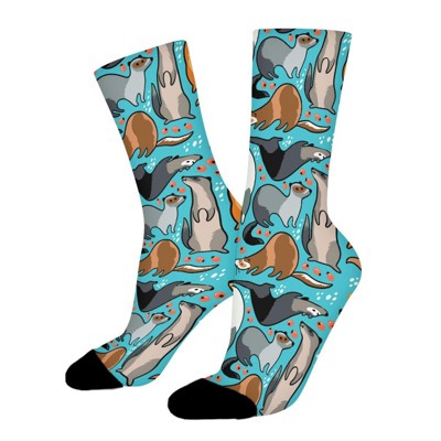 Cute Cartoon Ferrets Women Printed Crew Socks Funny Funky Socks Soft Polyester Novelty Gifts for Artists Men
