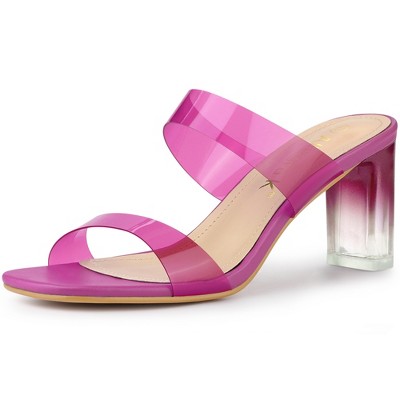 Allegra K Women's Colorful Straps Clear Chunky High Heels Slides Sandals