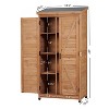 PAGED Outdoor Potting Bench with Storage Cabinet and Metal Table Top for Patio, Garden Furniture Wood Workstation, Grey - 3 of 4
