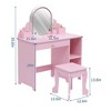 Kids Vanity with Lighted Mirror & Stool, Little Girls Vanity with Adjustable LED Light, Bookshelf, Storage Drawer & Shelves for Girls - 4 of 4