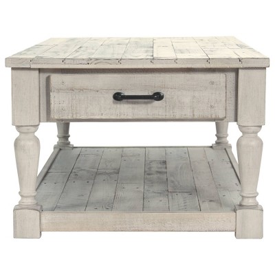 Whitewash Rectangular Pine Wood Cocktail Table with Storage