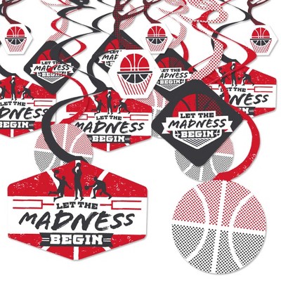 Big Dot of Happiness Red Basketball - Let The Madness Begin - College Basketball Party Hanging Decor - Party Decoration Swirls - Set of 40
