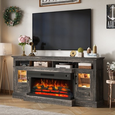 Chic Crate Farmhouse Fireplace TV Stand for 80" TV, 70" Entertainment Center with 36" Electric Fireplace & Storage