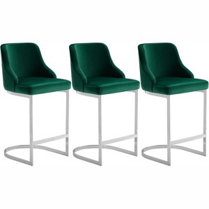 Bekrvio Bar Stools Set of 3, 26” Counter Height with Back - Upholstered PU Leather/Velvet  Steel U-Shaped Base for Kitchen Counter Island - 1 of 4