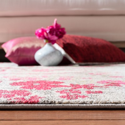 Ivory and Pink Square Synthetic Stain-Resistant Area Rug