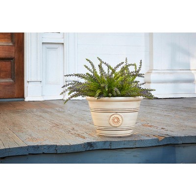 Ivory 17.25" Modesto Resin Planter with Floral Design