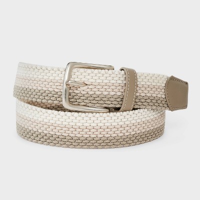 Men's Stretch Tonal Striped Fully Adjustable Web Belt - Goodfellow & Co™ Khaki