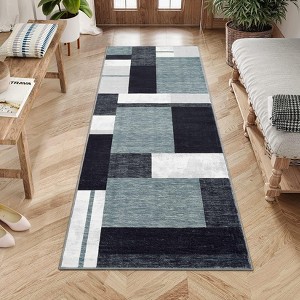 Entryway Rug Runner Rug Washable Kitchen Rug Modern Block Pattern Rugs for Bedroom Indoor Outdoor Rugs - 1 of 4