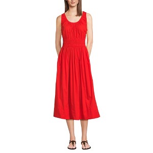 Lands' End Women's Sleeveless Poplin Smocked Midi Dress - 1 of 4