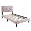Royal Hampton Twin Bed, Tufted Light Pink Velvet Upholstery, Diamond Stitch - 2 of 4