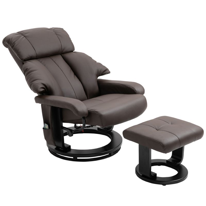 HOMCOM Recliner with Ottoman Footrest, Recliner Chair with Vibration Massage, Faux Leather and Swivel Wood Base for Living Room and Bedroom, 5 of 8