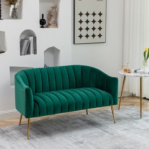 SEYNAR Modern Glam Comfy 50" Metal Legs Curved Sofa 2 Seaters Loveseat with Tufted Back - 1 of 4
