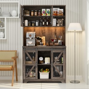Belord 71" Farmhouse Kitchen Pantry Cabinet with Doors, Microwave Stand, Hutch and Built-in Charging Station for Dining Room Storage - 1 of 4