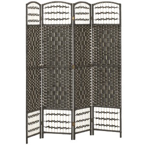 HOMCOM 4 Panel Room Divider, Folding Privacy Screen, 5.6' Room Separator, Wave Fiber Freestanding Partition Wall Divider, Dark Gray - 1 of 4