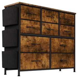 Jojoka Dresser for Bedroom, 10 Drawers Dresser & Chest of Drawers with Fabric Bins, Side Pockets and Steel Frame, Brown - 1 of 4
