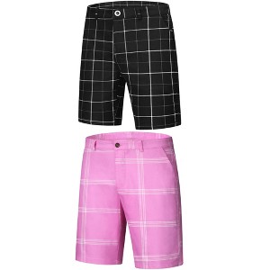 Lars Amadeus Men's Summer Flat Front Plaid Printed Chino Shorts 2 Packs - 1 of 4