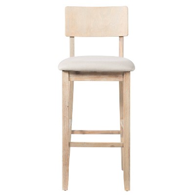 Rustic Gray Wash 46" Acacia Wood Bar Stool with Light Gray Linen Cushion